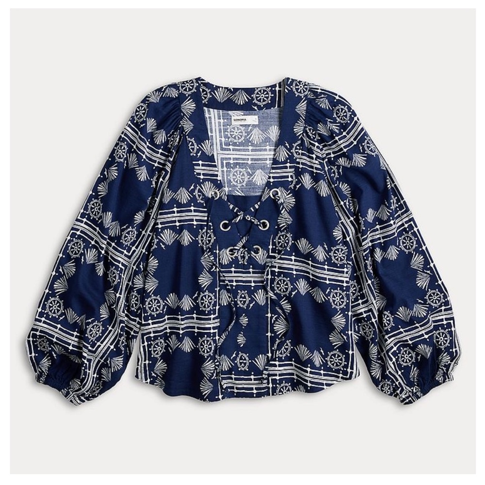 Sonoma Navy and White Patterned Blouse